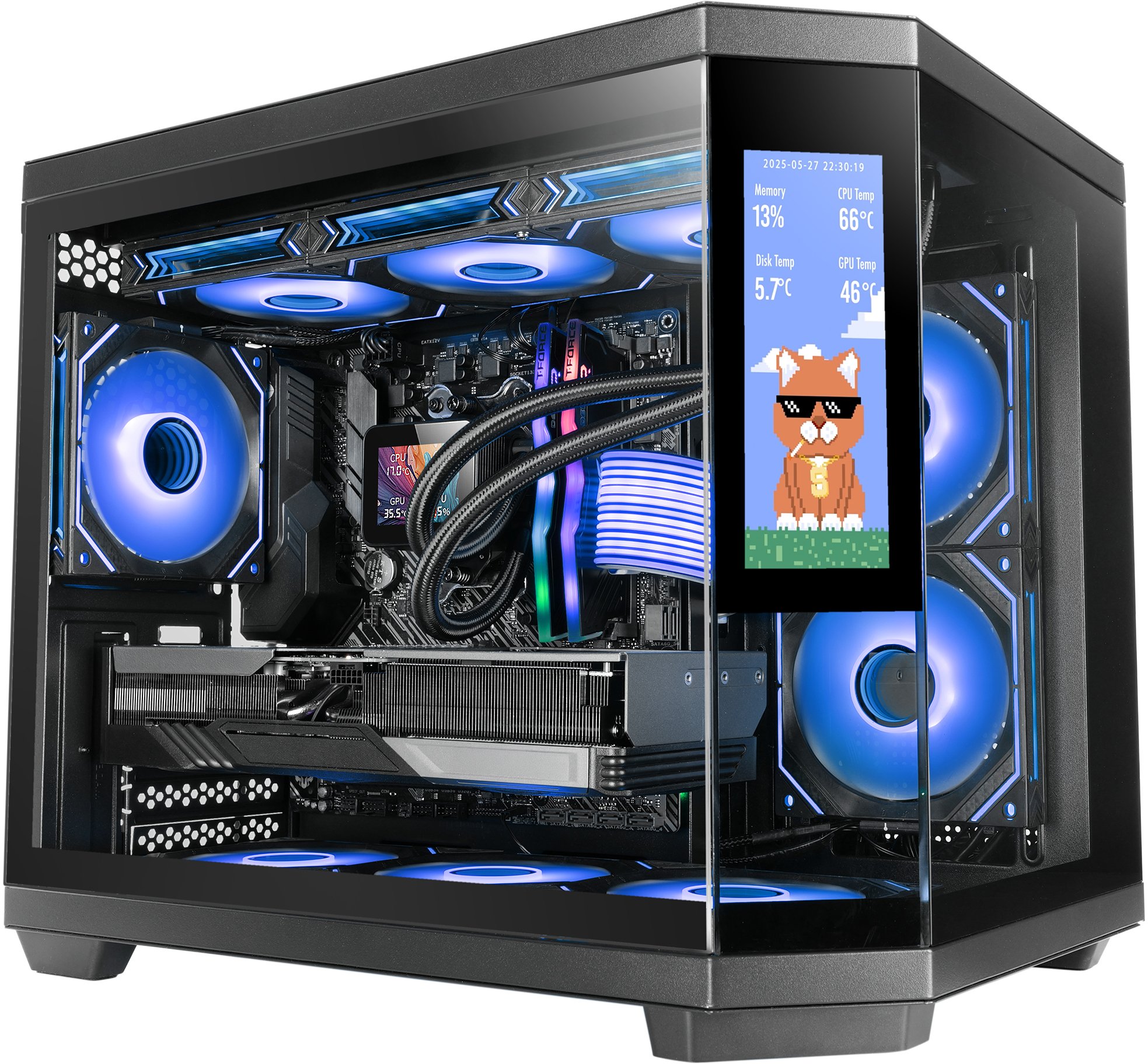Kuti PC Mini Tower Mars Gaming MC3TCORELCDM, Mini ITX MATX, ekran IPS, e zezë