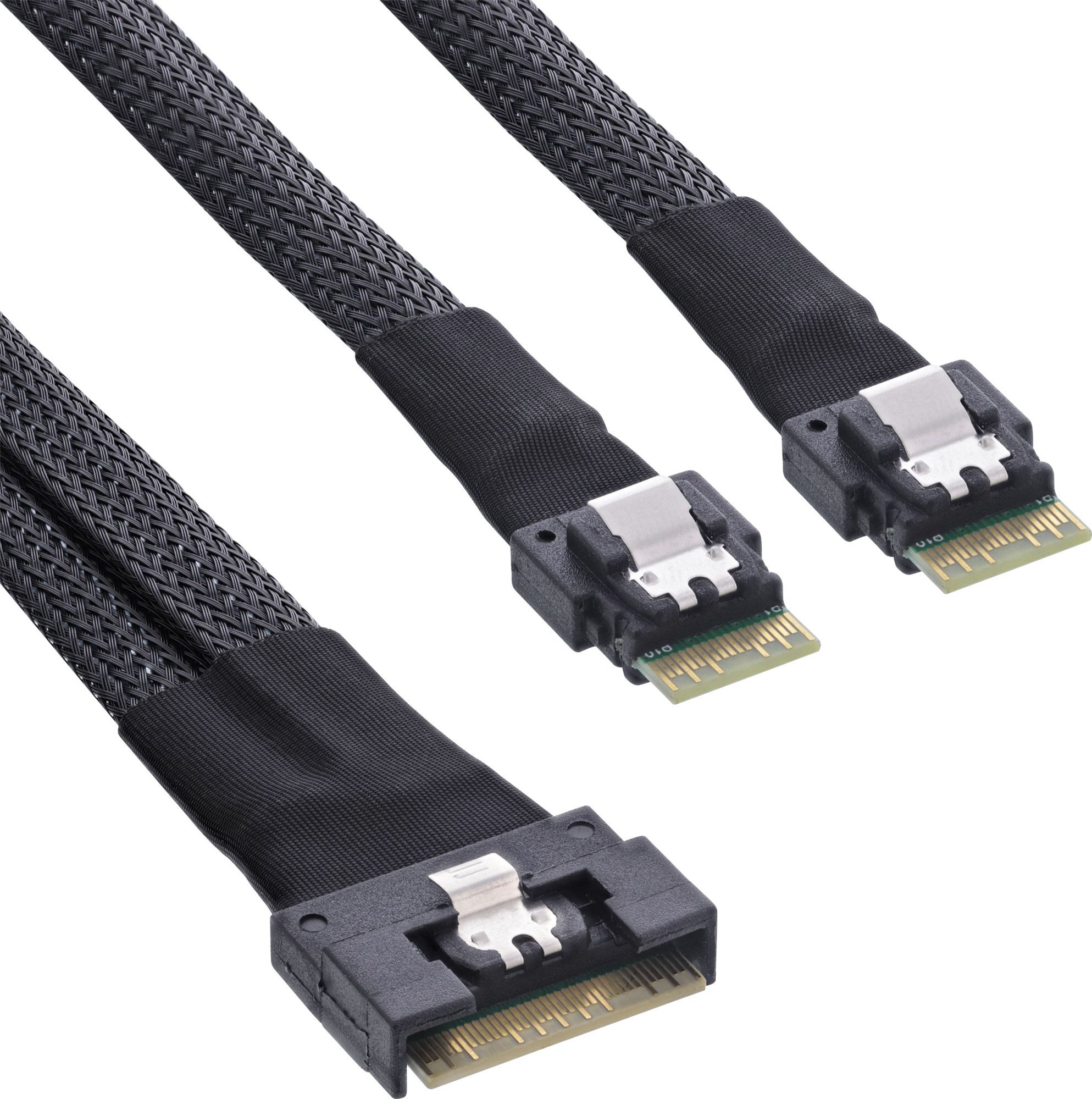 Kabllo SAS InLine Slim, SFF-8654 8i në 2x SFF-8654 4i, 1m, e zezë