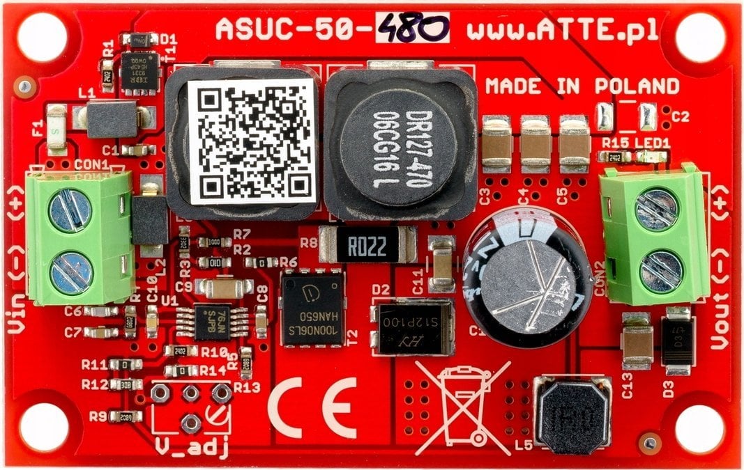 Konvertues Step-Up ASUC-50-AD0-OF, 50W, hyrje 8-30V, dalje 12-48V