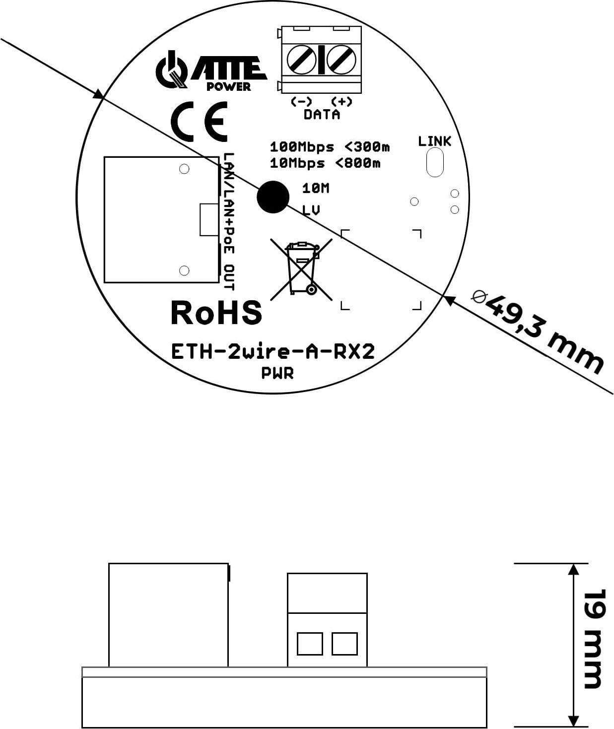 Set konvertuesish UTP në 2-WIRE Atte ETH-2WIRE-A-SET2, LAN, PoE