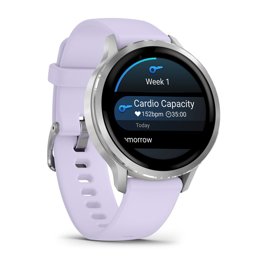 Orë inteligjente Garmin Venu 4, 41mm, GPS, argjend me rrip lejla