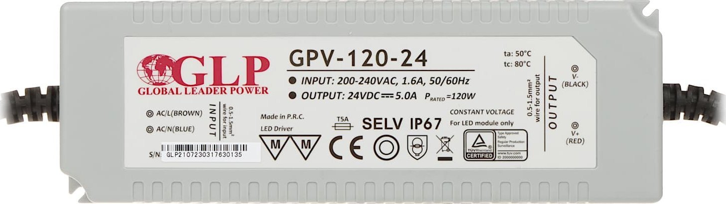 Furnizim energjie GLP, 24V DC, 120W, IP67, i papërshkueshëm nga uji