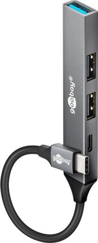 Hub USB Goobay Slim 4 Port, USB C në USB C USB A, 5 Gbit/s, gri