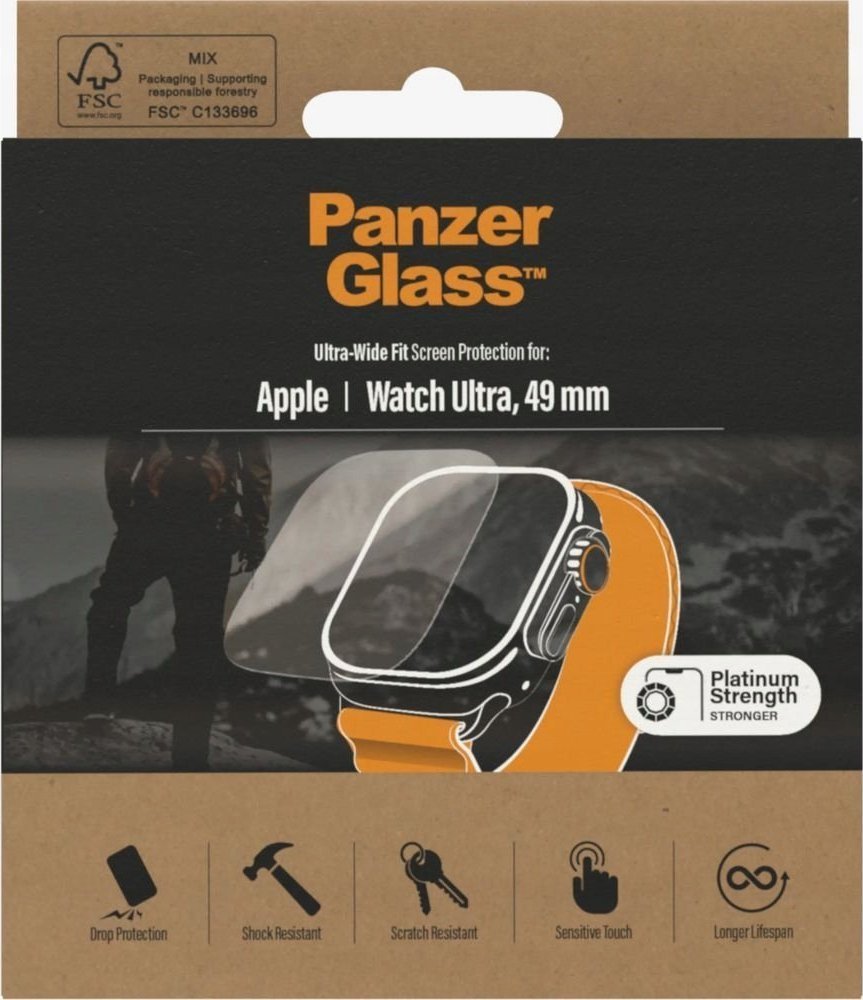 Mbrojtëse ekrani PanzerGlass për Apple Watch Ultra, xham i temperuar, 49mm, transparente
