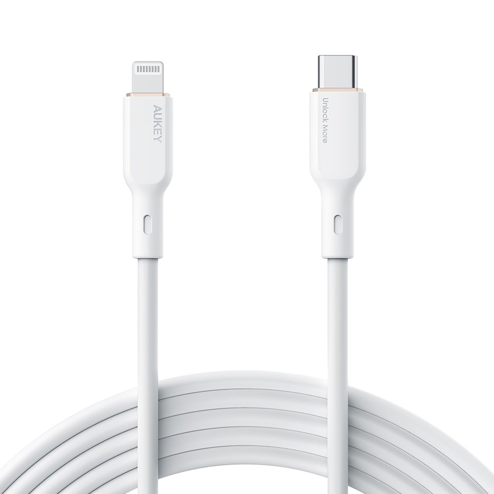 Kabllo Aukey, Lightning / USB C, 1.8 m, e bardhë, e zezë