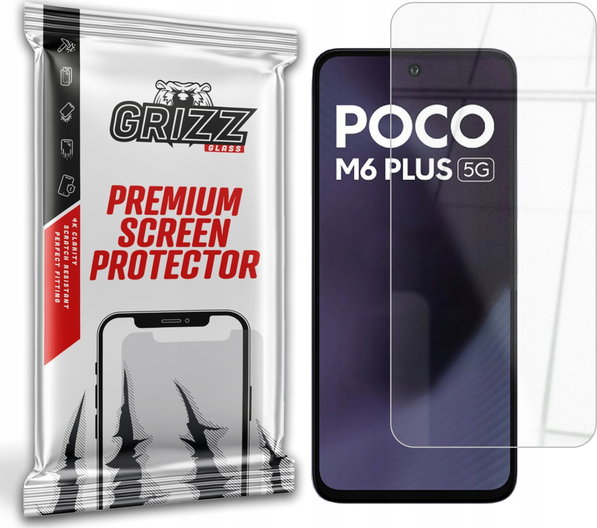 Xham mbrojtës Grizz HybridGlass për Xiaomi Poco M6 Plus, 9H, transparant