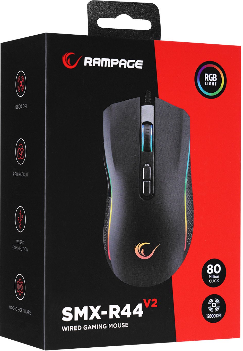 Mouse gaming Rampage SMX-R44 V2, RGB, me kabllo, i zi