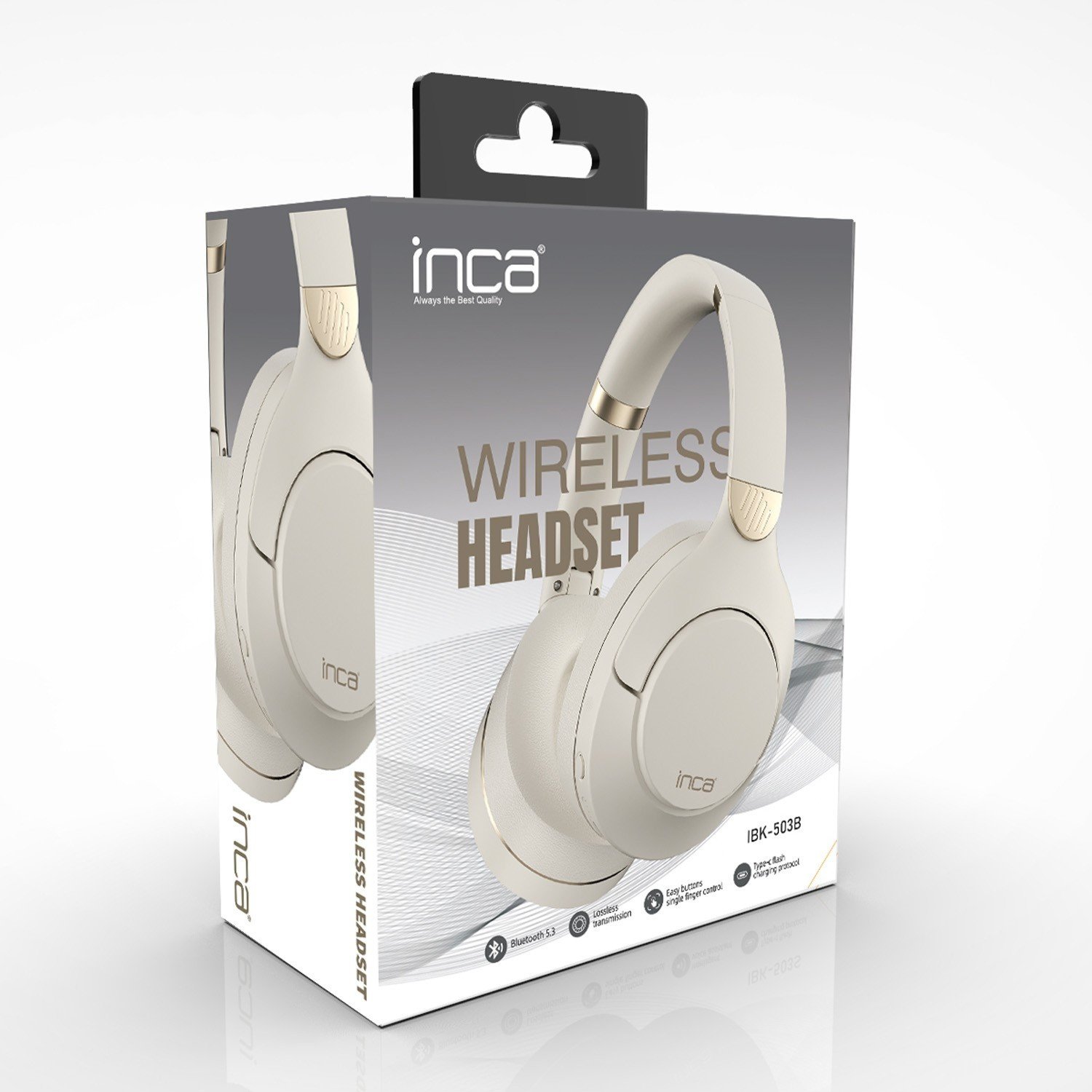 Bluetooth слушалка Inca IBK-503B, моно, Bluetooth 5.3, USB-C, бела