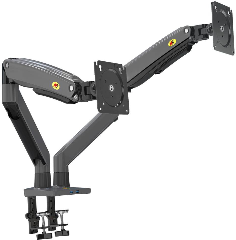 Двоен држач за монитор G75, 22"-32", механизам gas spring, црн
