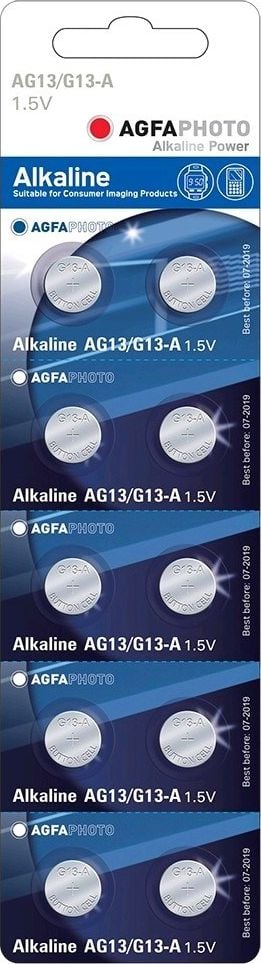 Bateri button Agfa LR44, 1.5V, 180mAh, paketim 10 copë