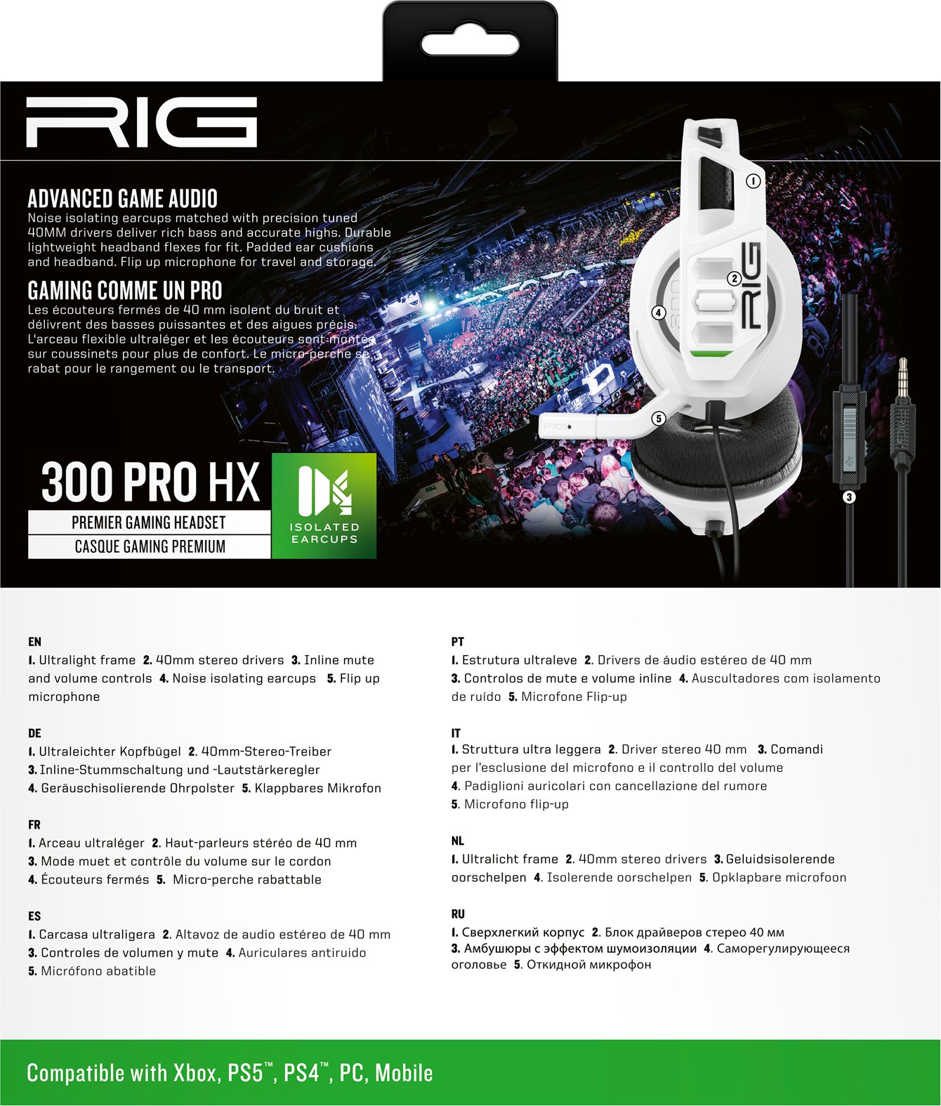 Kufje gaming RIG 300 PRO HX, 40mm, për Xbox Series X S, të bardha