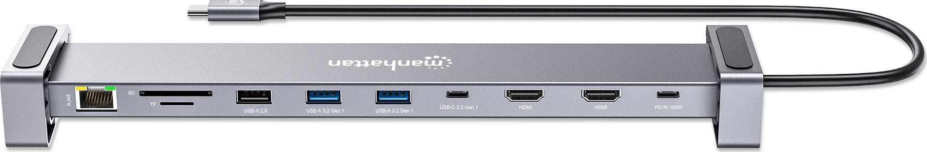 Dock USB C Manhattan 7 porta, 2x HDMI 4K 60Hz, Ethernet Gigabit, gri