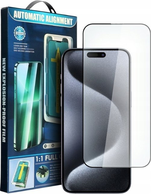 Mbrojtës ekrani 5D Full Glue për iPhone 16 Plus, xham i temperuar, me aplikator, i zi