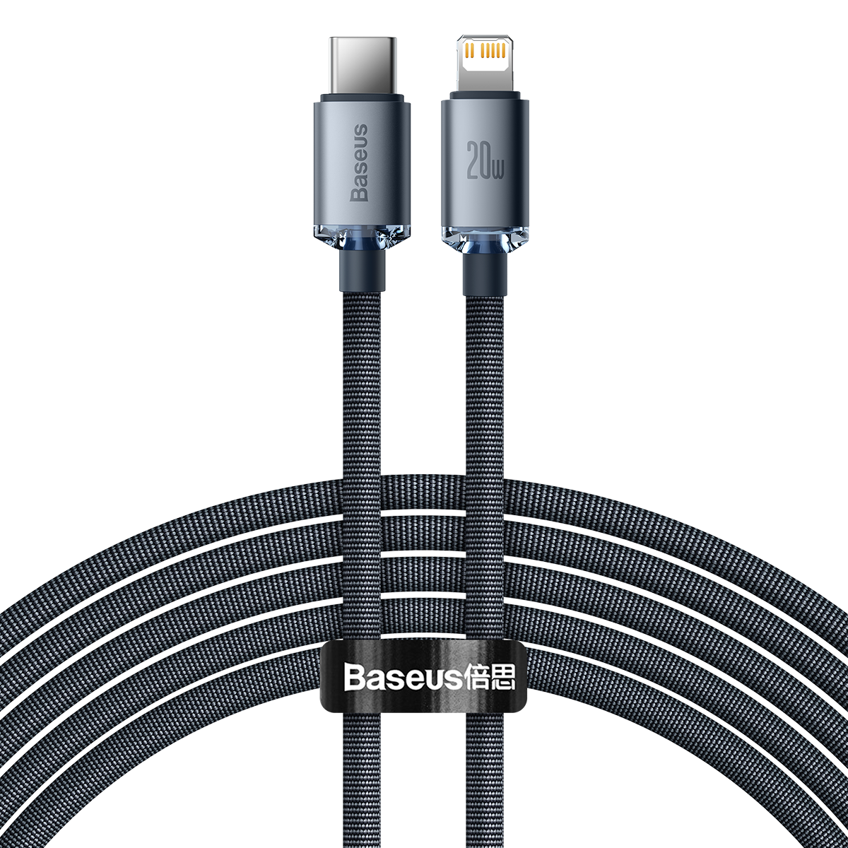 Kabllo karikues Baseus USB C në Lightning, 2 m, 20W, e zezë