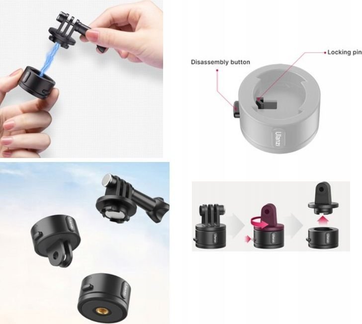 Set quick release për kamera sportive Ulanzi Go-Quick II Basic, pllakë magnetike, montim 1/4", i zi