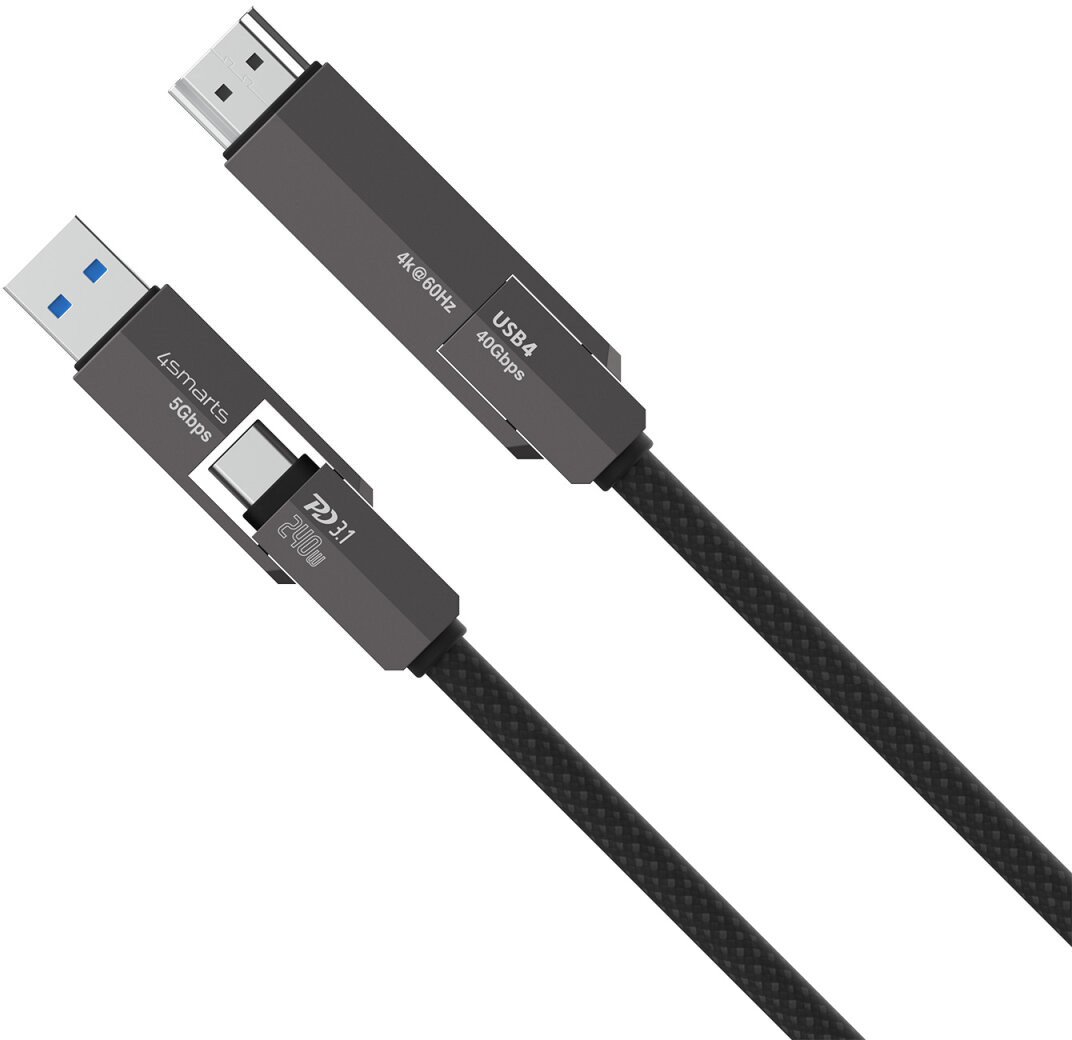 Kabllo video 4smarts USB4 ComboCord, 1.5m, 240W 40Gbps, e zezë