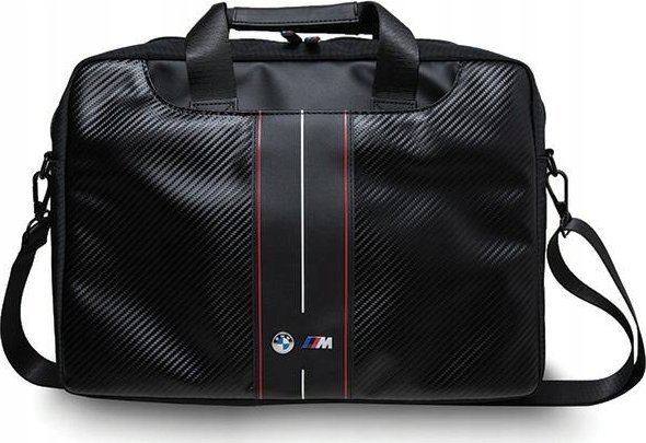 Çantë laptopi BMW BMCB15COMSCAKR, 16", najlon dhe lëkurë ekologjike, e zezë me vija të kuqe