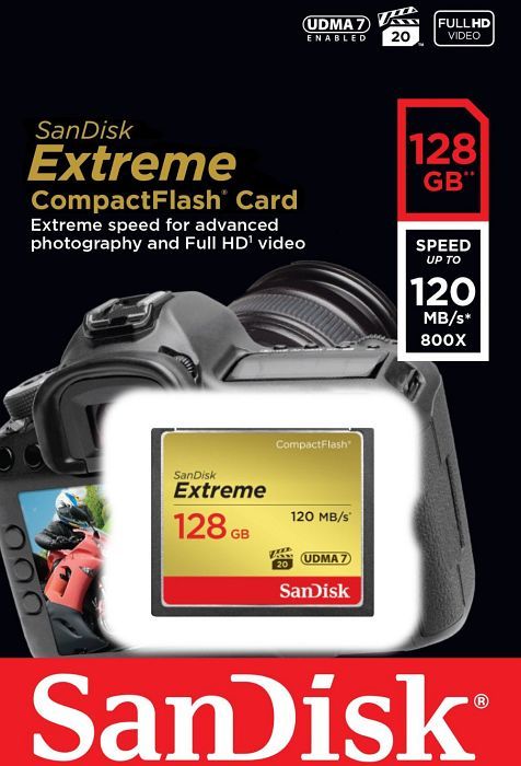 Kartë memorie SanDisk Extreme CompactFlash, 128GB, 120MB/s