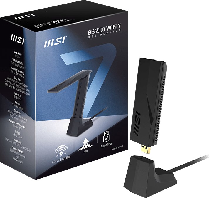 Adapter WiFi MSI BE6500, USB 3.2 Gen 1, WiFi 7, i zi
