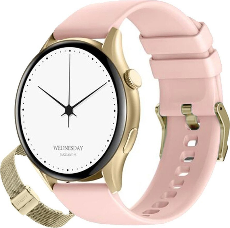 Smartwatch për gra Gravity GT11 3, ekran 1.43" AMOLED, Bluetooth 5.2, ari rozë