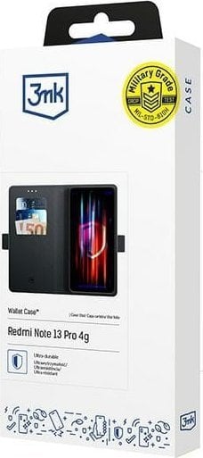 Këllëf portofol 3mk Wallet Case për Redmi Note 13 Pro 4G, me qëndrim, i zi