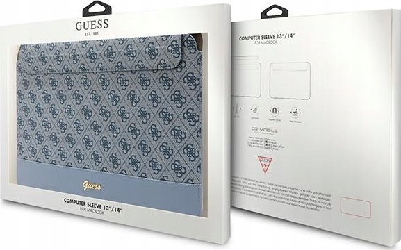 Çantë laptopi Guess Metal Logo Sleeve, 14", lëkurë Saffiano, e zezë