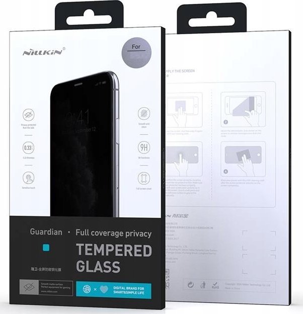 Xham mbrojtës Nillkin Guardian Privacy për iPhone 16E 12 13 Pro 14 14 Pro 15 Pro Max, mbulim i plotë, xham i temperuar, transparent