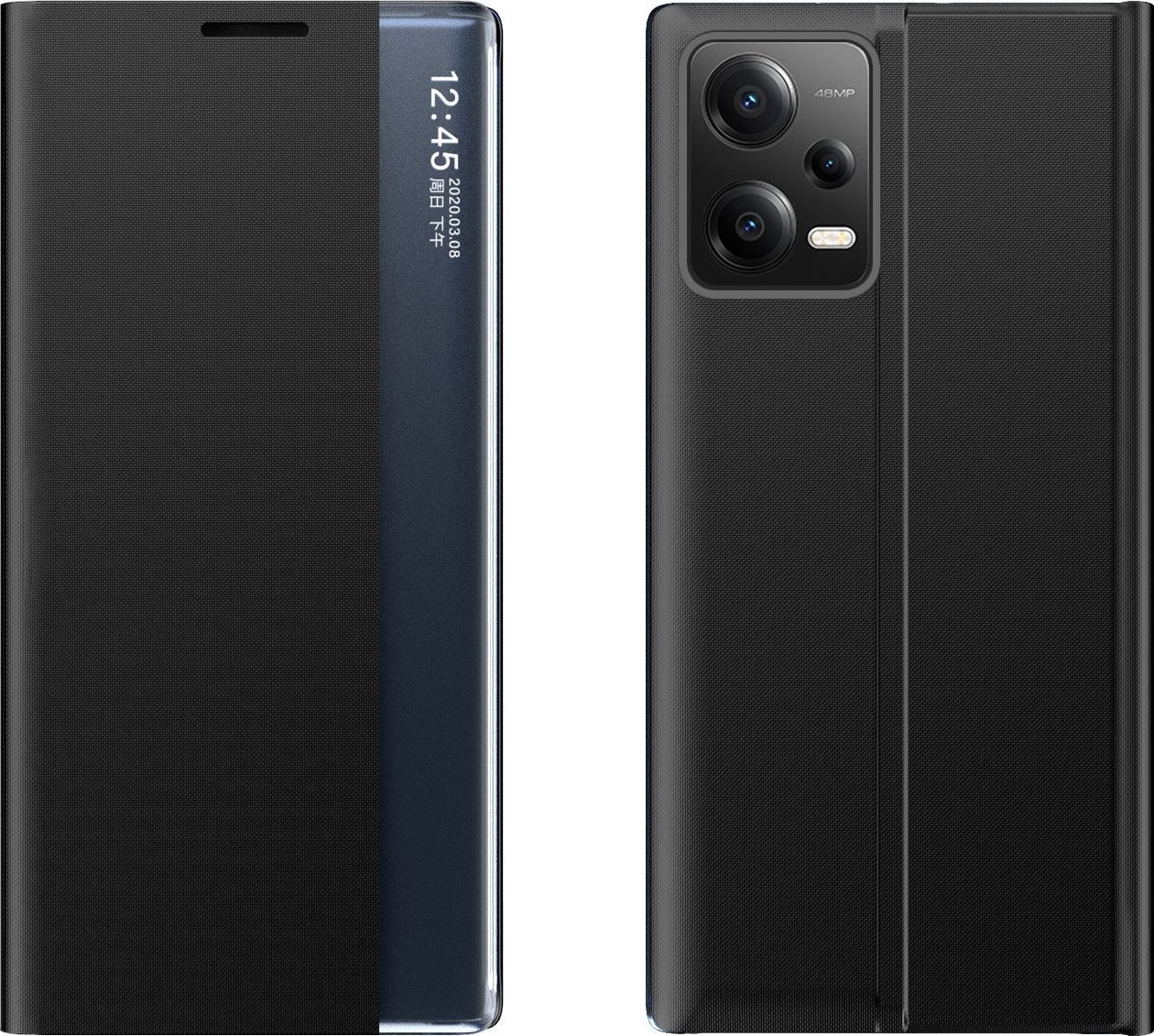 Kapak telefoni Hurtel New Sleep Case për Xiaomi Redmi Note 12 5G Poco X5 5G, flip cover me stand, i zi