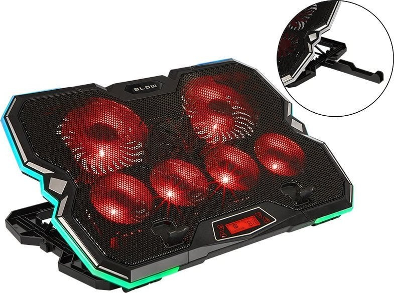 Stendë ftohëse për laptop Blow 66-366, 6 ventilatorë, ndriçim RGB, e zezë