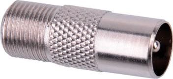 Adapter antene për prizë F, metalik, i drejtë, argjendtë