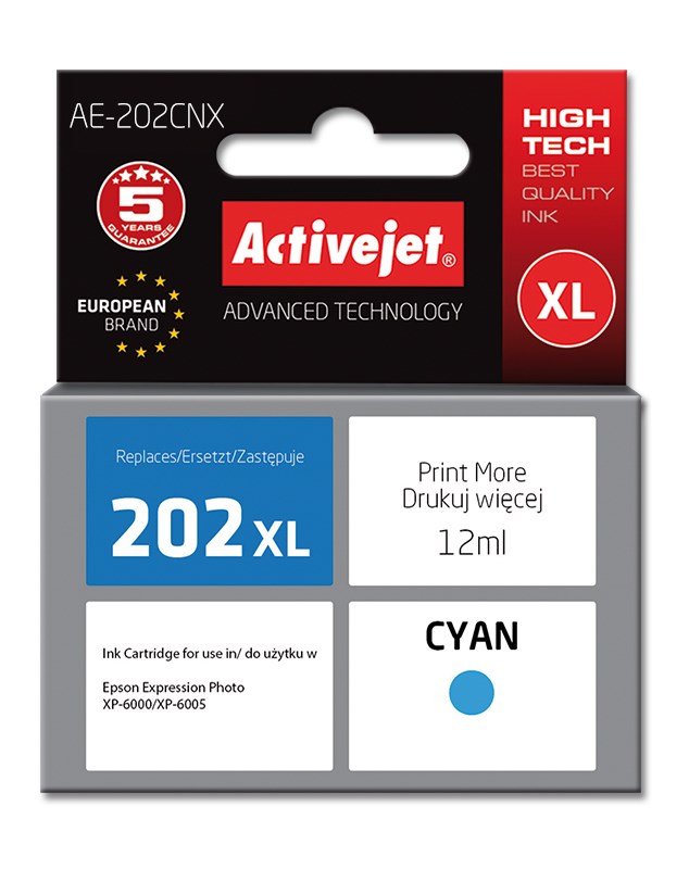 Ngjyrë për printer Activejet AE-202CNX (zëvendësim për Epson 202XL H24010), 12 ml, e kaltër