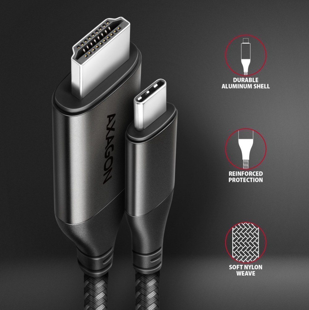 Kabëll Axagon RVC-HI2MC USB C në HDMI, 1.8m, 4K 60Hz, i zi