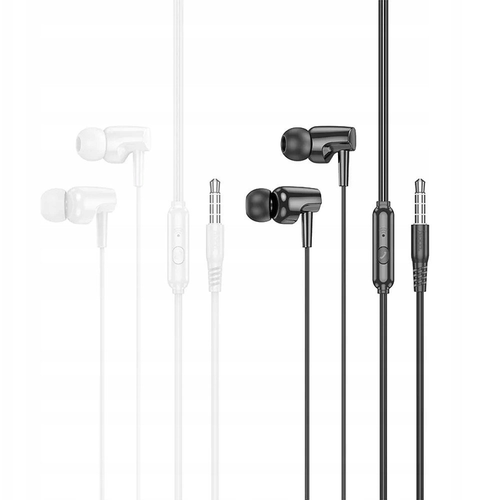 Kufje me kabllo Hoco M112, 3.5 mm, me mikrofon, të bardha