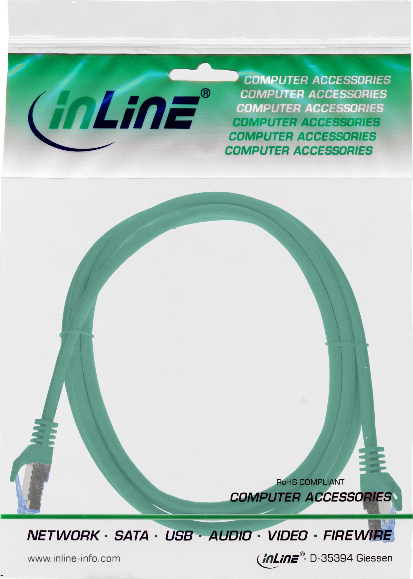 Kabëll rrjeti InLine Cat.6A S/FTP, 1m, TPE LSZH, i gjelbër