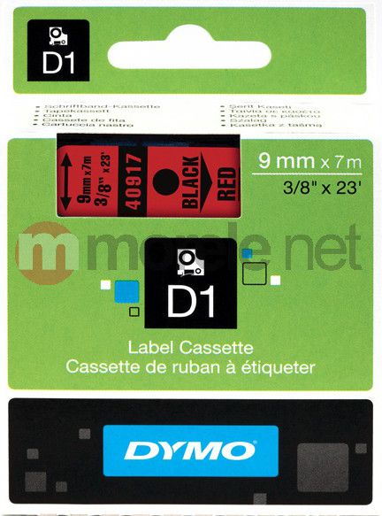 Ribon etiketimi Dymo D1 40917, 9mm, 7m, zi kuqe, set 5 copë