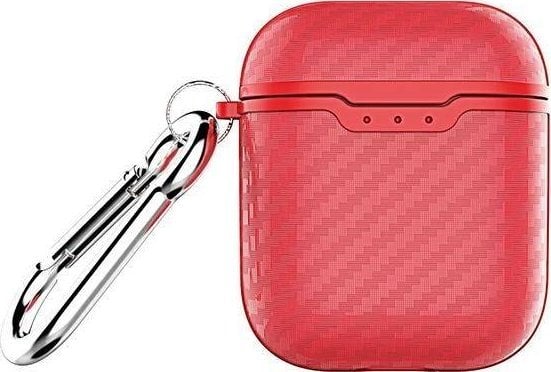 Kuti mbrojtëse Beline Carbon për AirPods 1/2, TPU, me karabinë, e kuqe