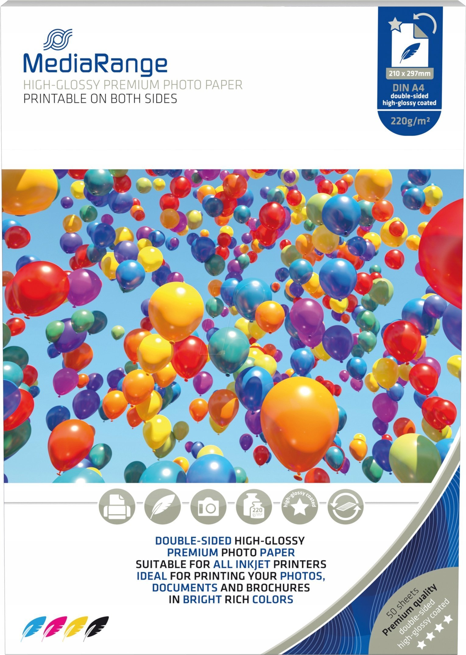 Letër fotografike MediaRange MRINK118, A4, 220g, 50 fletë, me shkëlqim