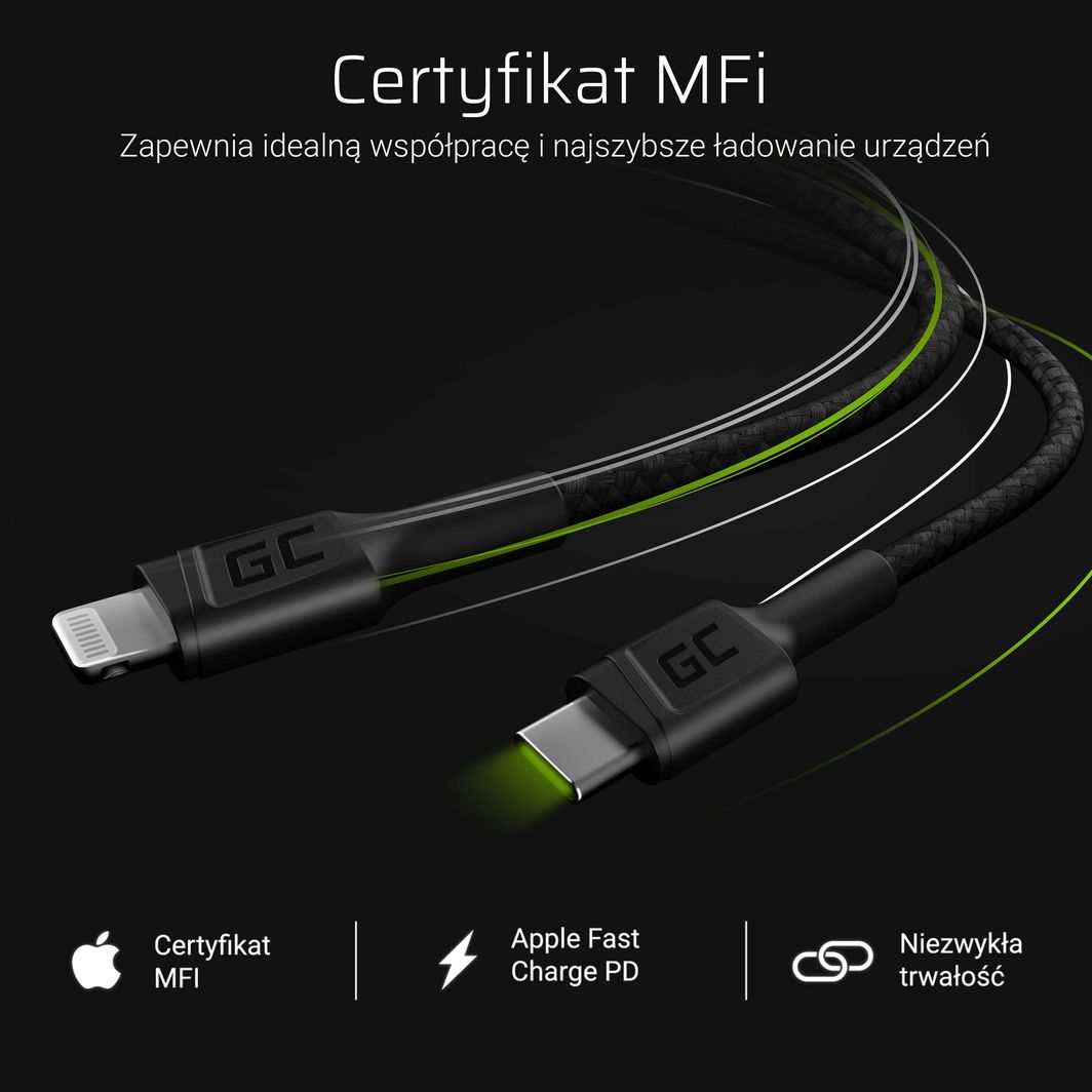 Kabllo USB Green Cell GC, USB-C - Lightning 100 cm me Power Delivery