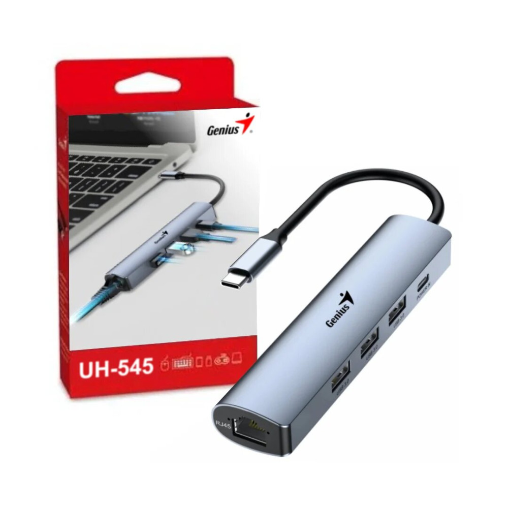 USB Hub Genius UH-545, 4 porte, 1xUSB-C/3xUSB 3.0, RJ-45, e hritë