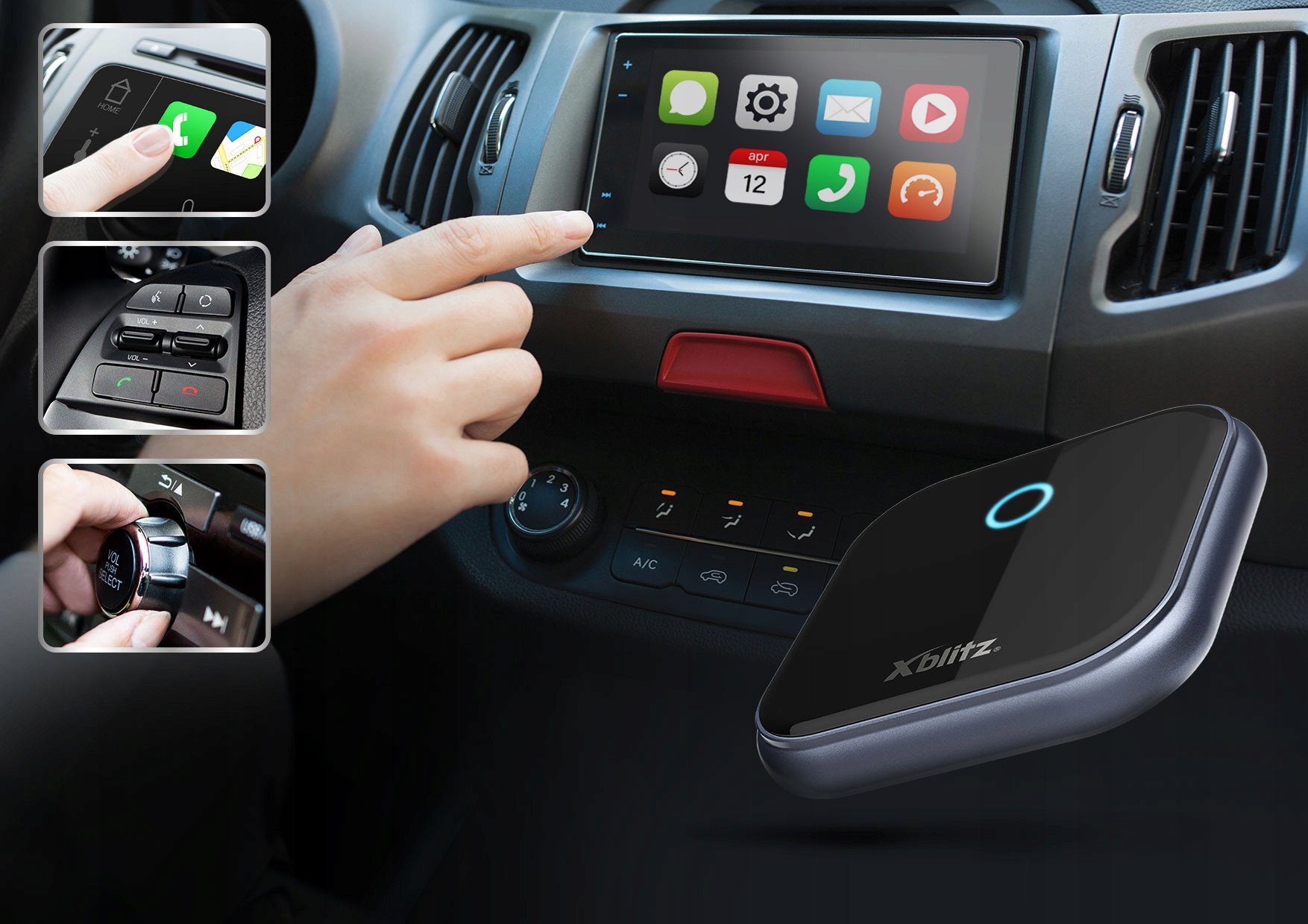Adapter wireless për veturë Xblitz SmartCAR, CarPlay dhe Android Auto, Bluetooth 5.3, i zi