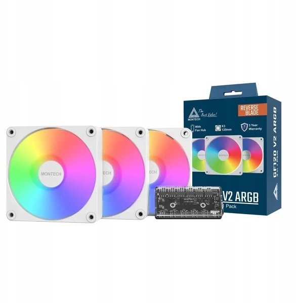 Set ventilatorësh Montech GF120R V2, 120mm, ARGB PWM, 3 copë, me kontrollues