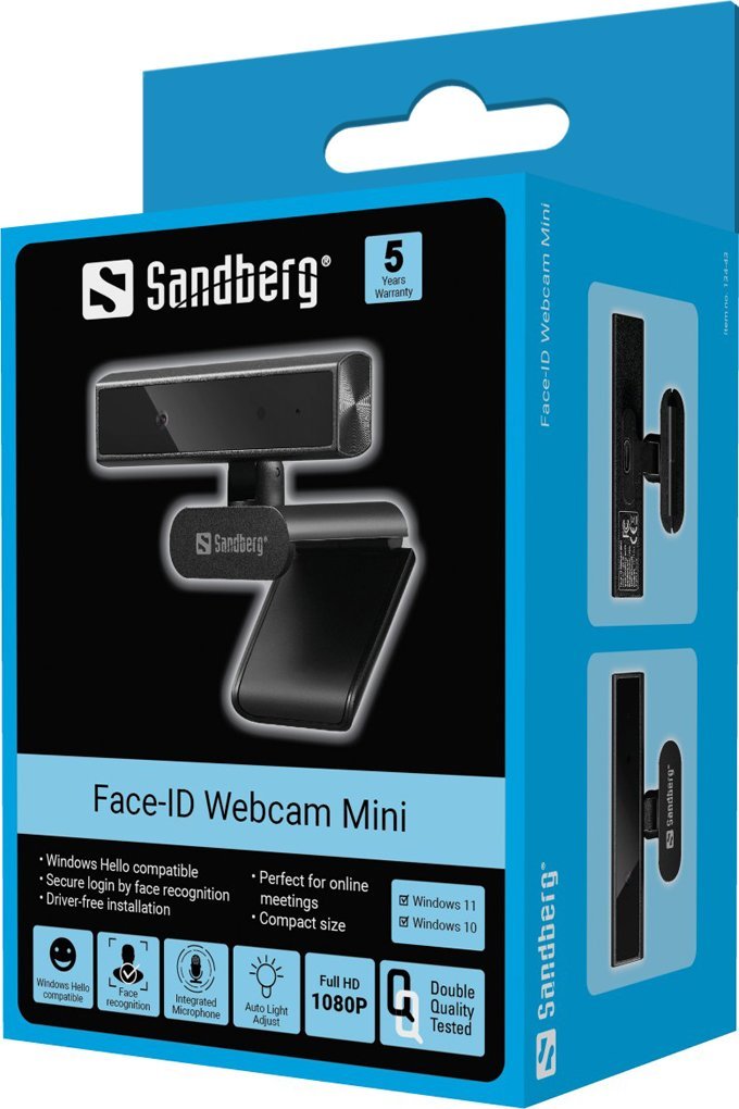Webkamera Sandberg Face-ID Webcam Mini, Full HD 1080p, me mikrofon, e zezë