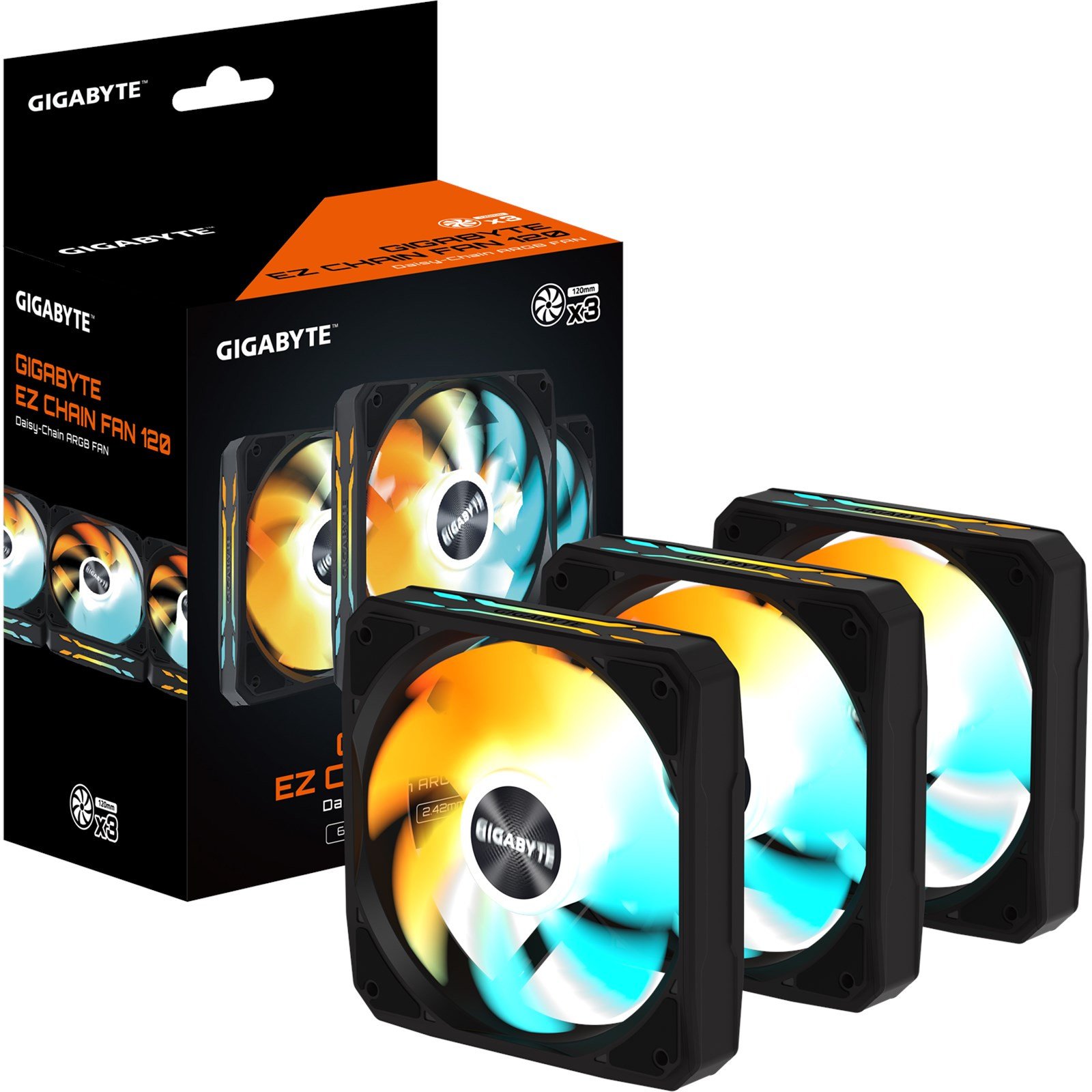 Ventilatorë kasë Gigabyte EZ CHAIN FAN 120, set 3x120mm, ARGB, të zinj