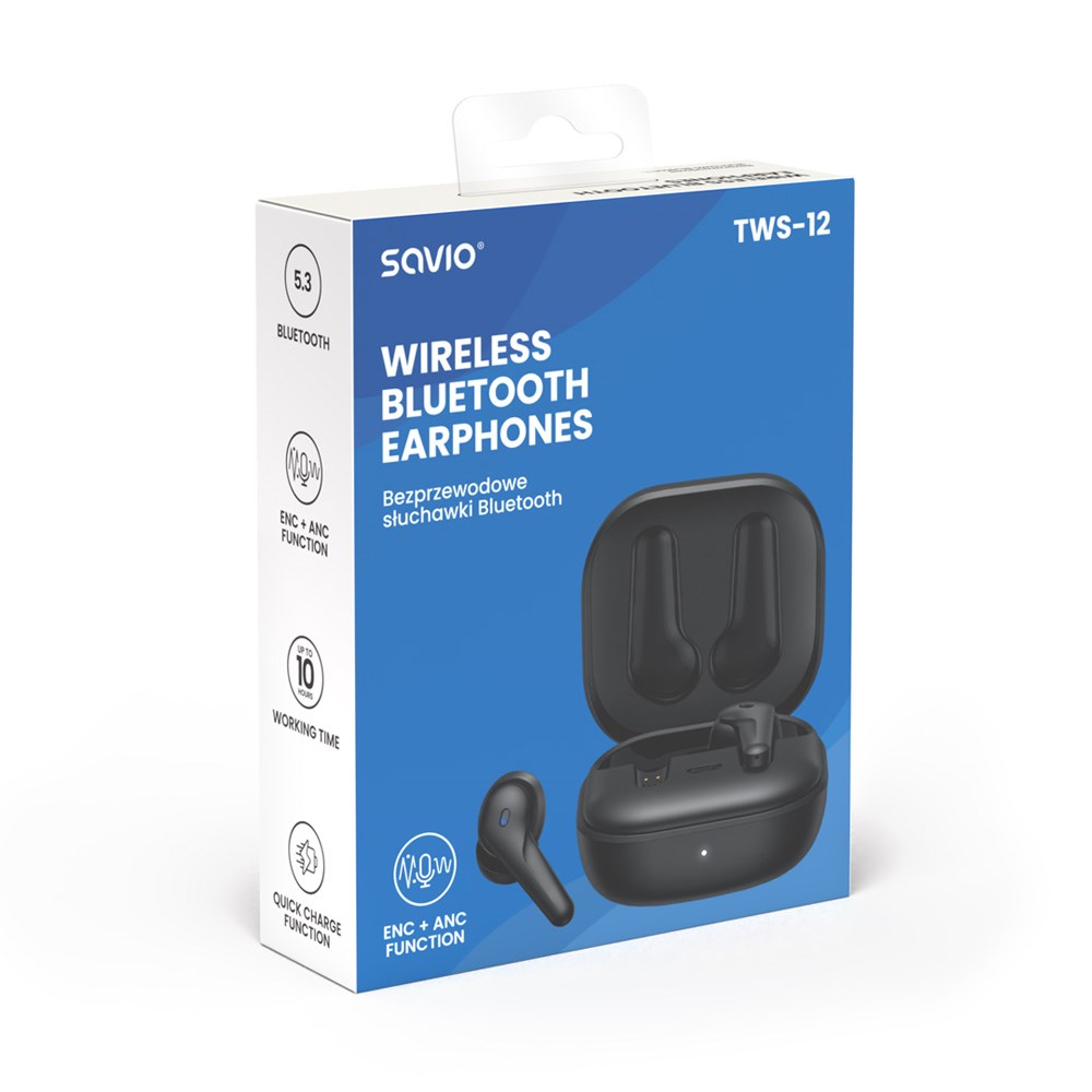 Kopчиња за уши Savio TWS-12, Bluetooth 5.3, ANC, црни