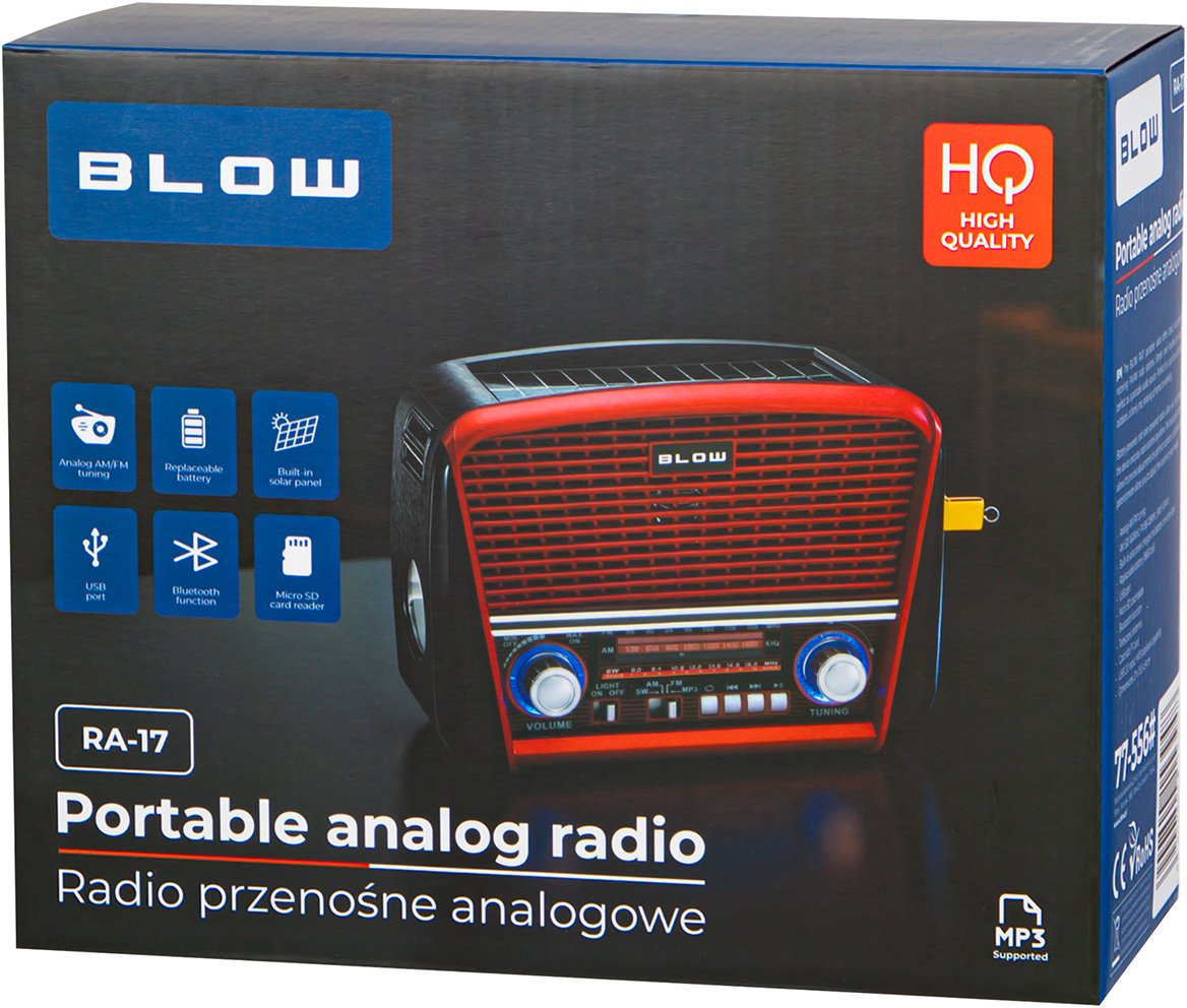 Radio portative BLOW RA17, AM/FM, Bluetooth, me panel solar, e kuqe