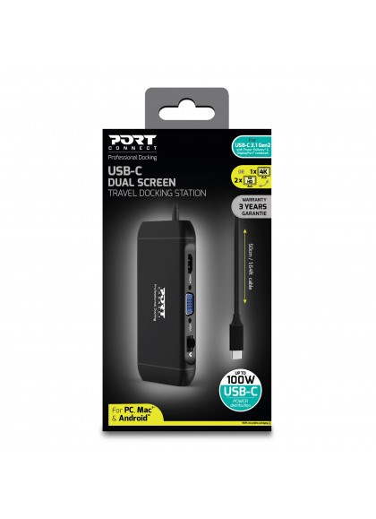 USB Hub USB-C Portdesign, 4K, 100W, 7 pajisje, e zezë