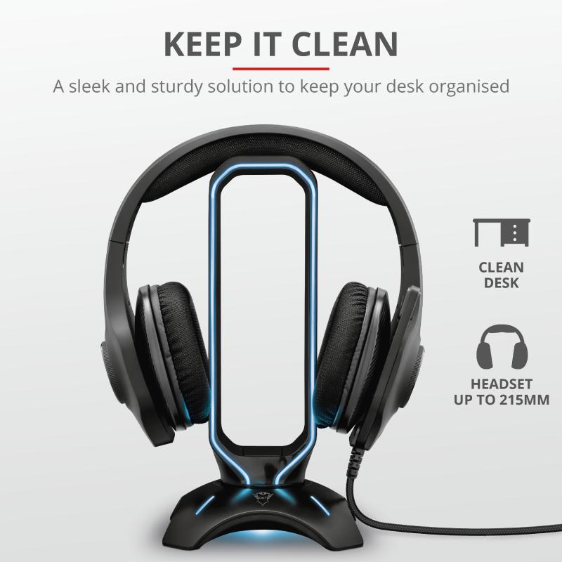 Qëndrim për kufje Trust GXT 265 Cintar, RGB, 2x USB, i zi