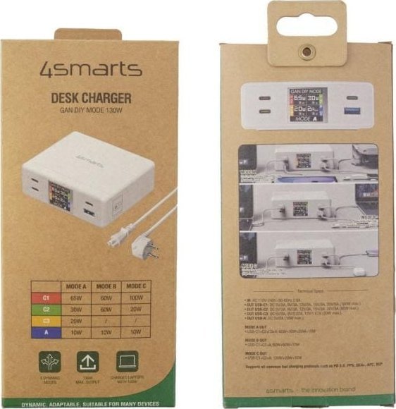 Karikues tavoline 4smarts GaN DIY MODE 130W, 4 porta USB, i bardhë