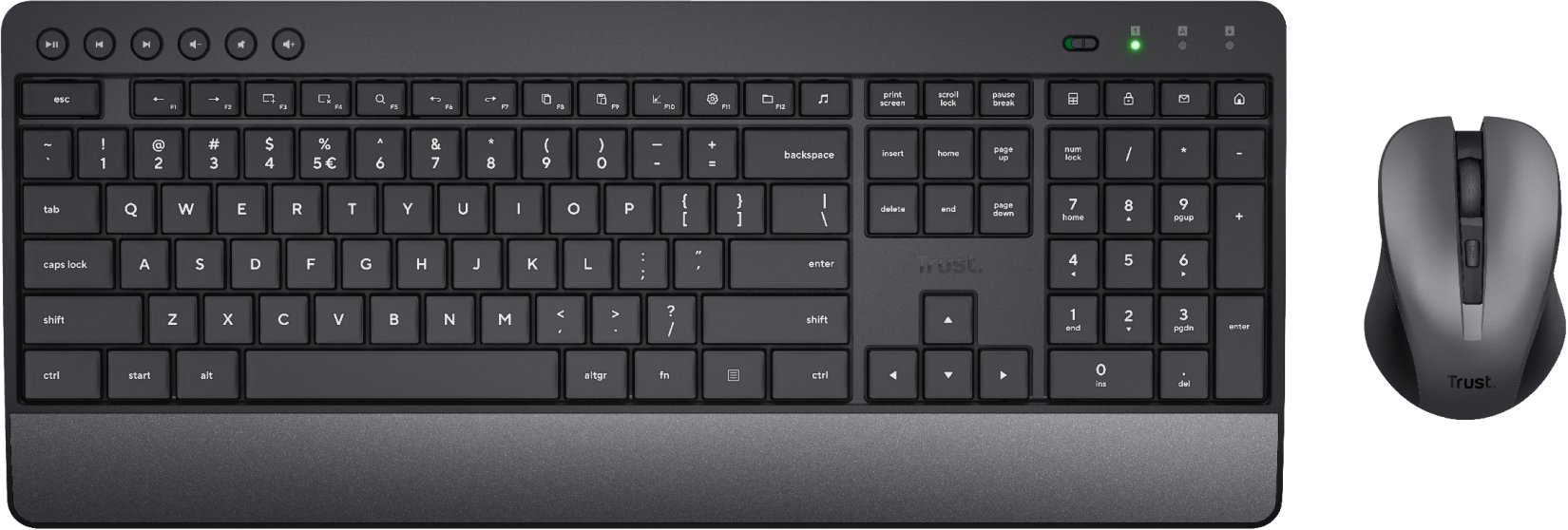 Set tastierë dhe maus Trust Trezo Comfort, wireless, layout gjerman QWERTZ, i zi