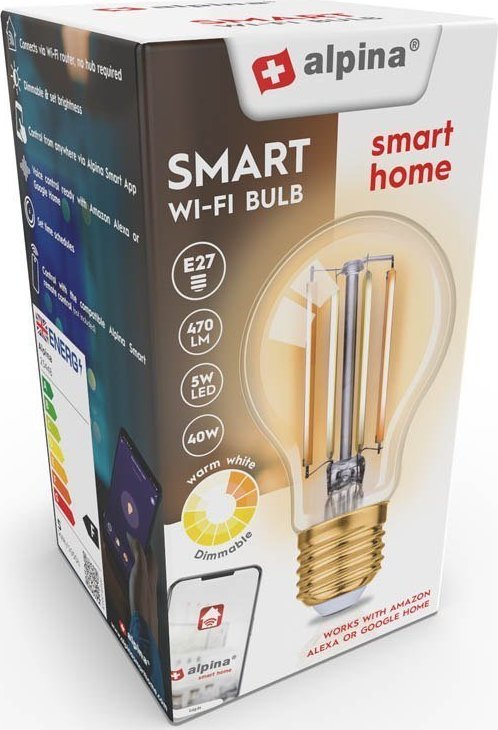 Llambë inteligjente Alpina Smart WiFi A60, 4.9W, bazë E27, dritë e ngrohtë